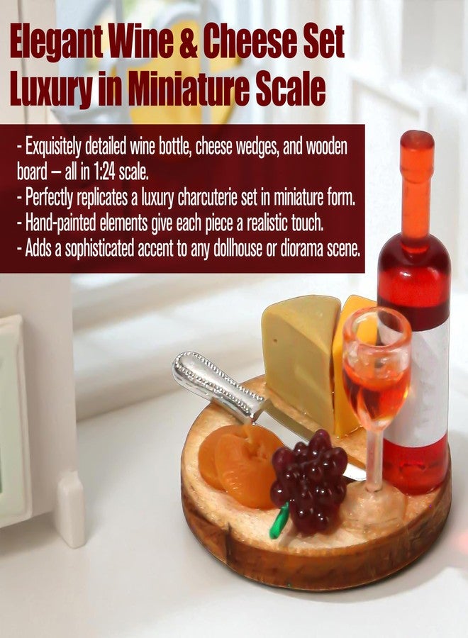 KH866 1:24 Mini Wine Decor Scale Dollhouse Miniatures - Miniature Wine Cheese and Board Platter Accessory with Tiny Bread Pastries and Bottle - DIY Micro Food Model for Kitchen Dining Room Scene Decor - Image 5
